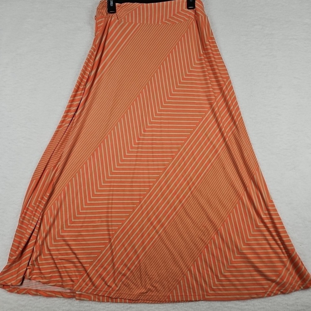 Robert Louis Womens Size M Striped Coral‎ Tan Mix Maxi Skirt Casual Work Chic - Picture 8 of 9